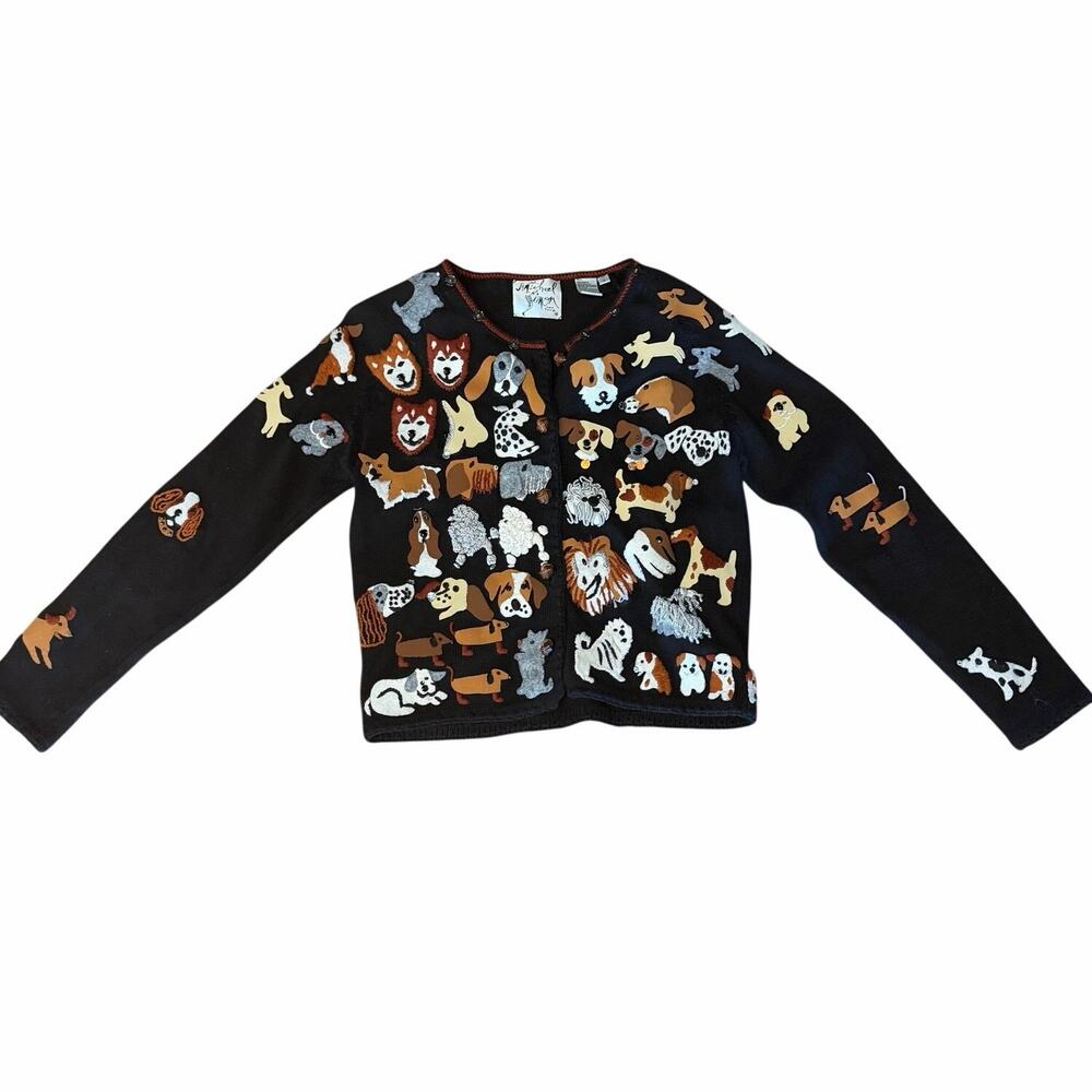 Michael Simon New York Vintage Novelty Dog Lover Cardigan Sweater Sz S Applique